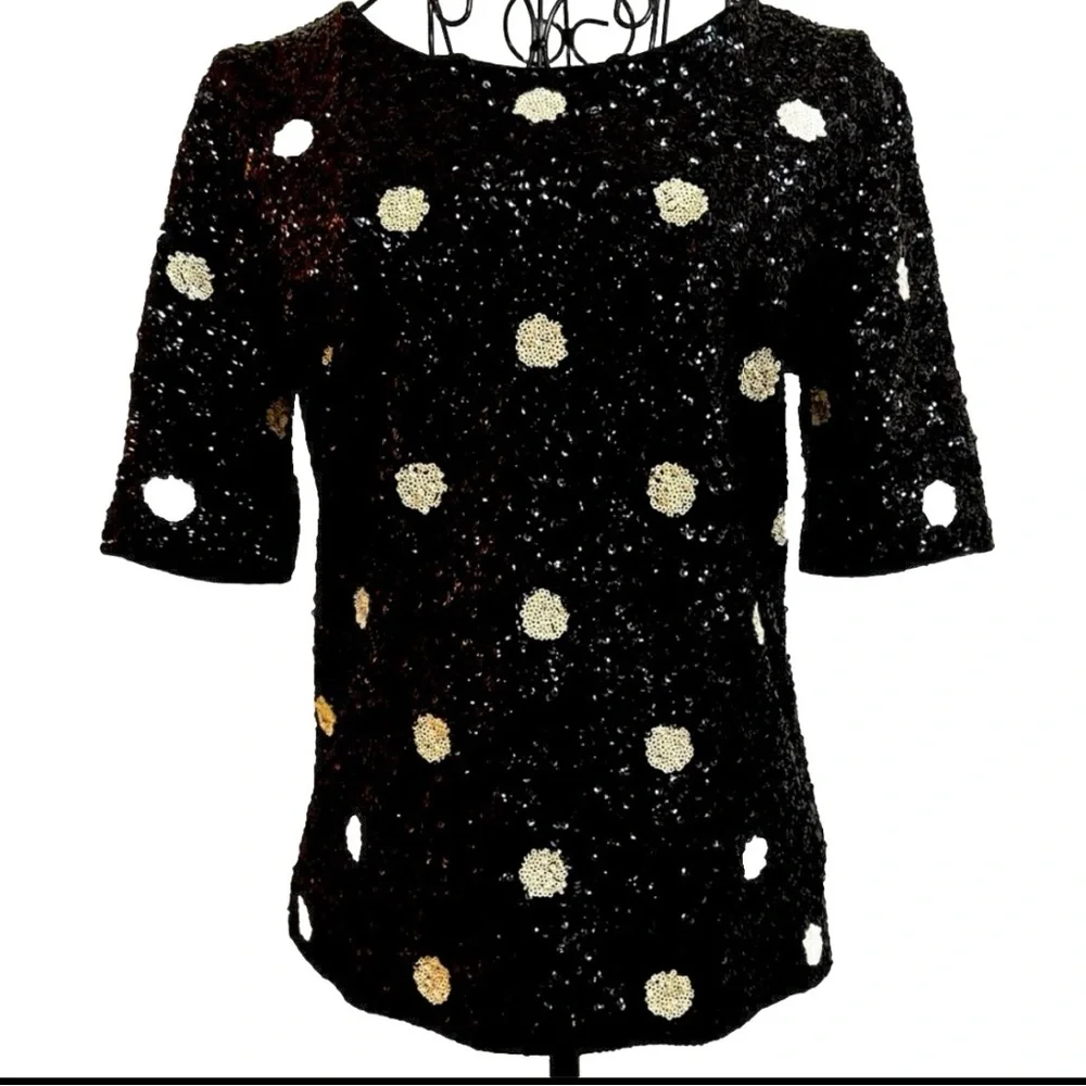 J. Crew black And White Polka Dot Sequin Top. size Small. Excellent Cond…